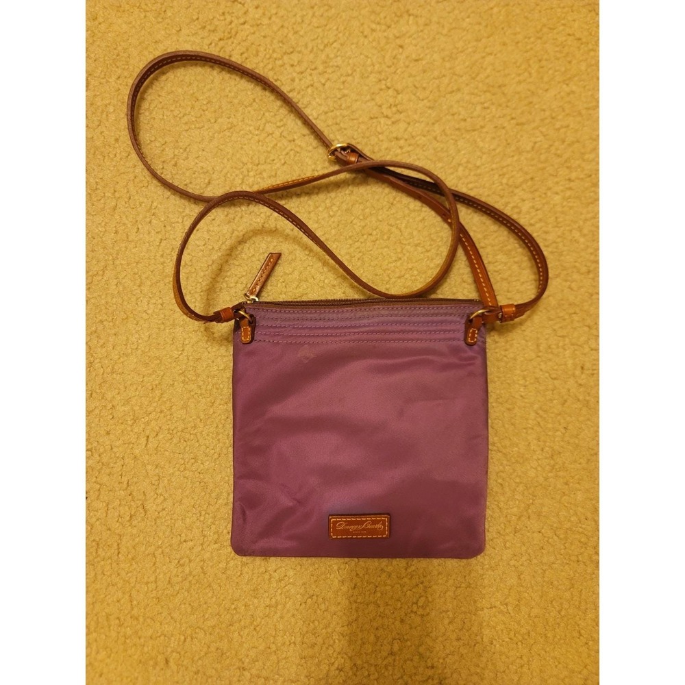 Dooney Bourke Purple Nylon Fabric Leather Logo Crossbody Purse 8" X 7"